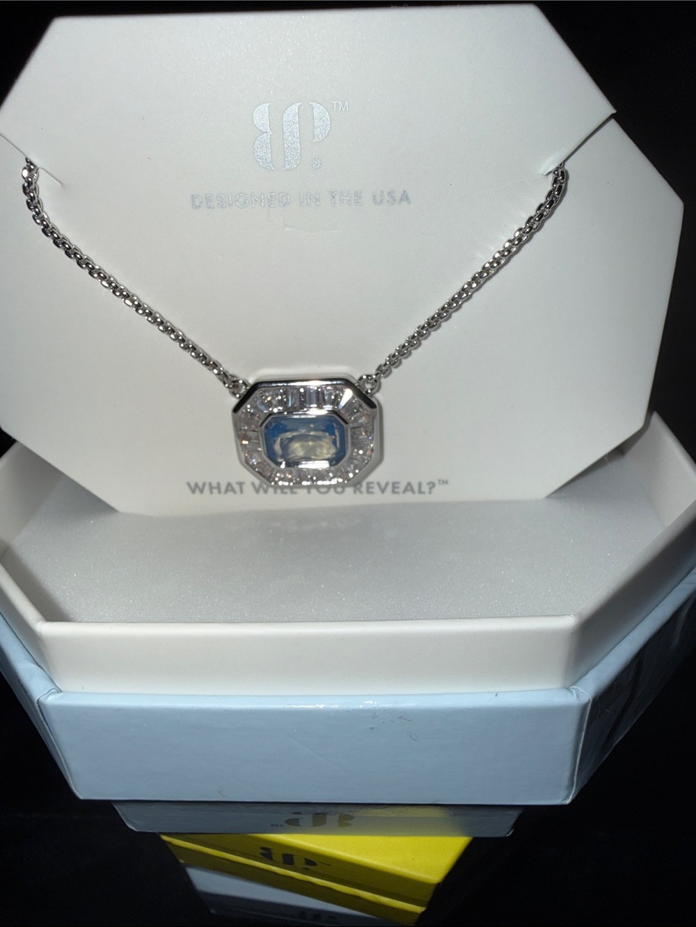bp Silver Pendant Necklace with Light Blue Stone